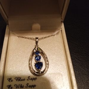 Genuine Blue/white Sapphire and 925 Sterling Silver Necklace